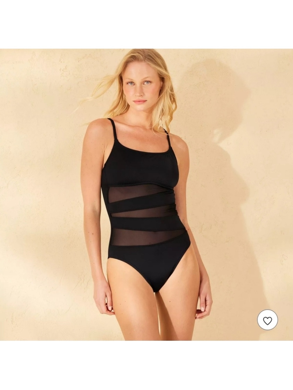 Shade and Shore Black Mesh Cutout Women’s Swimsuit One Piece Medium New